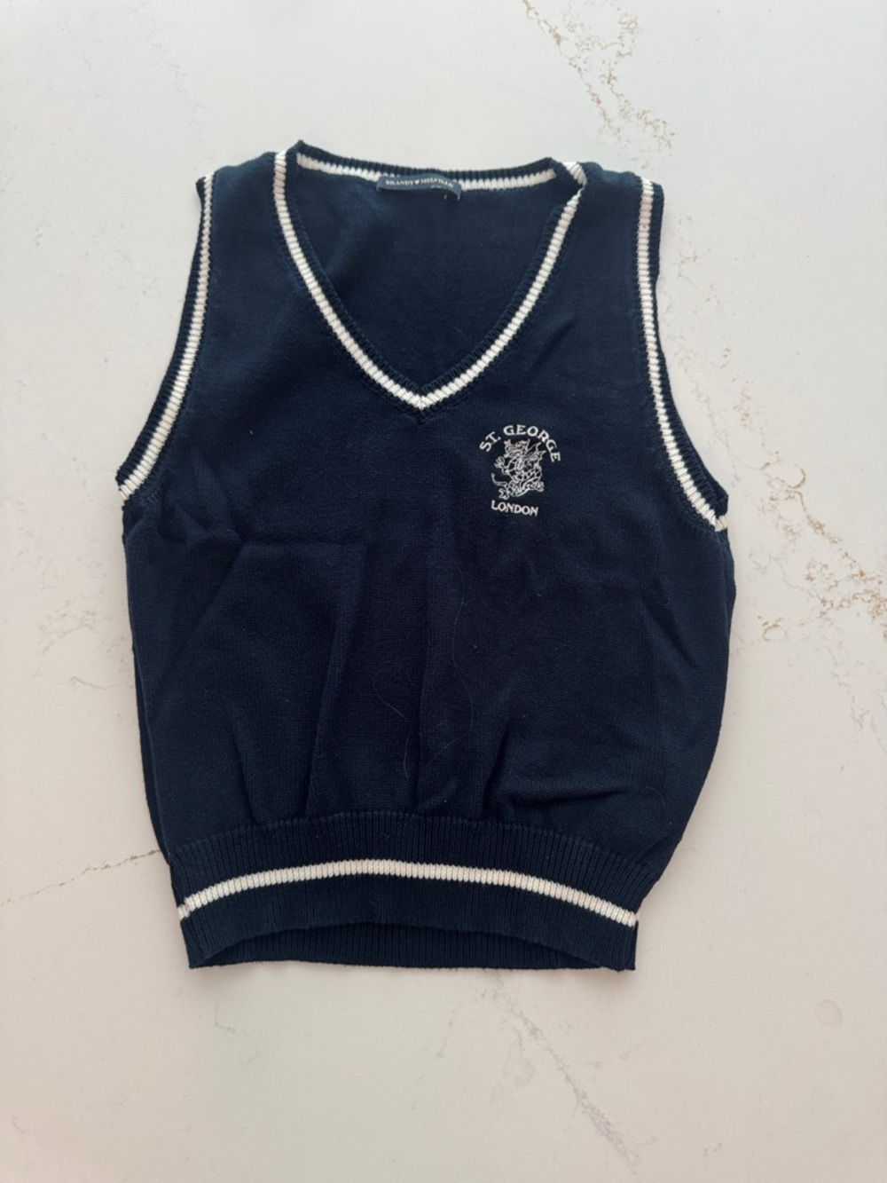 Brandy Melville Navy and White V-Neck Sweater Vest